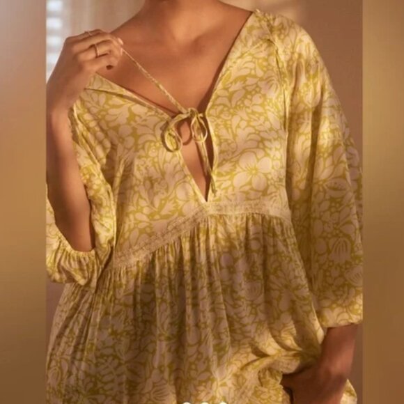 Brand New Women's By Anthropologie Tiered Puff-Sleeve Midi Dress - Picture 3 of 8